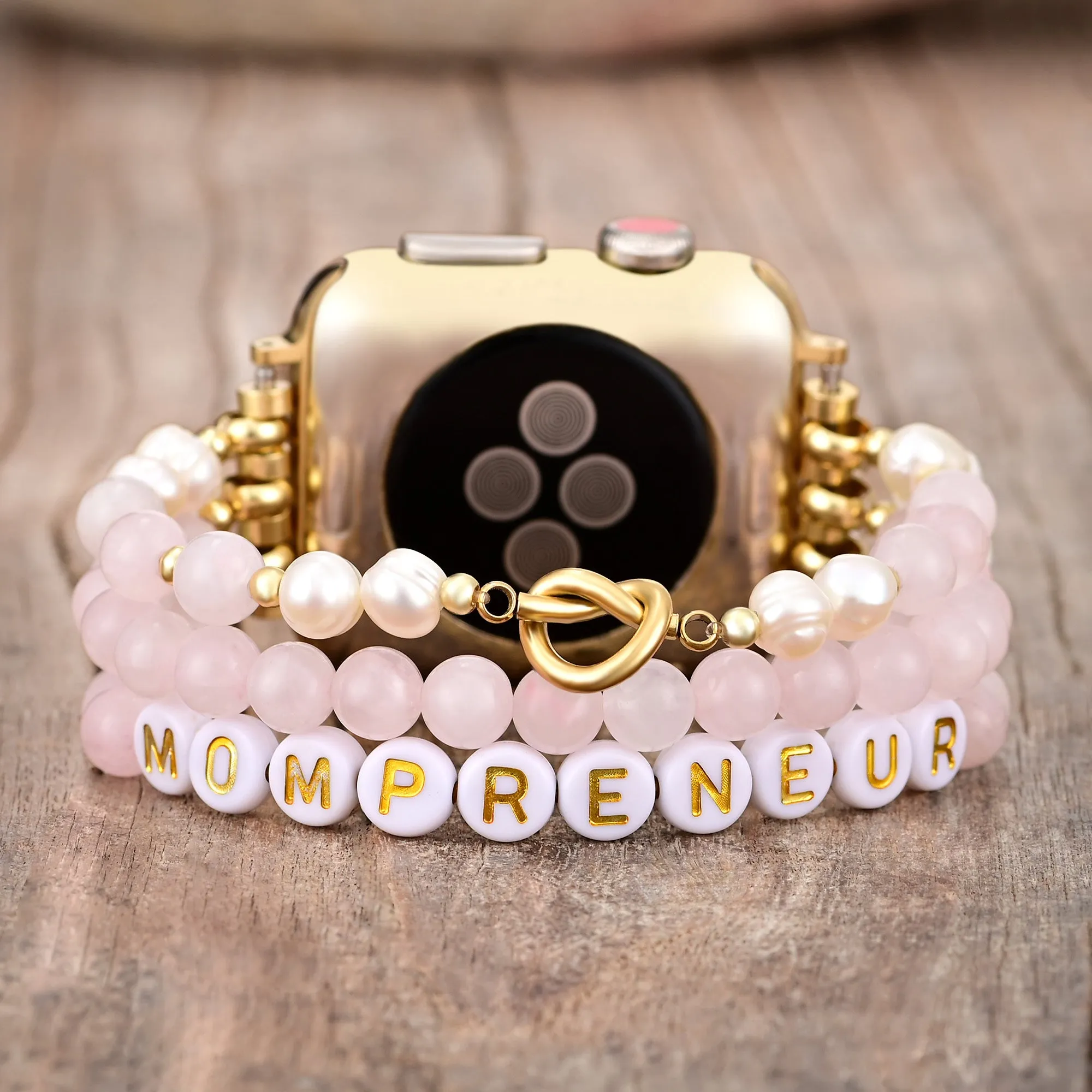 Mompreneur Rose Quartz Stretch Apple Watch Strap