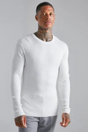 Muscle Crew Neck Ribbed Jumper | boohooMAN UK