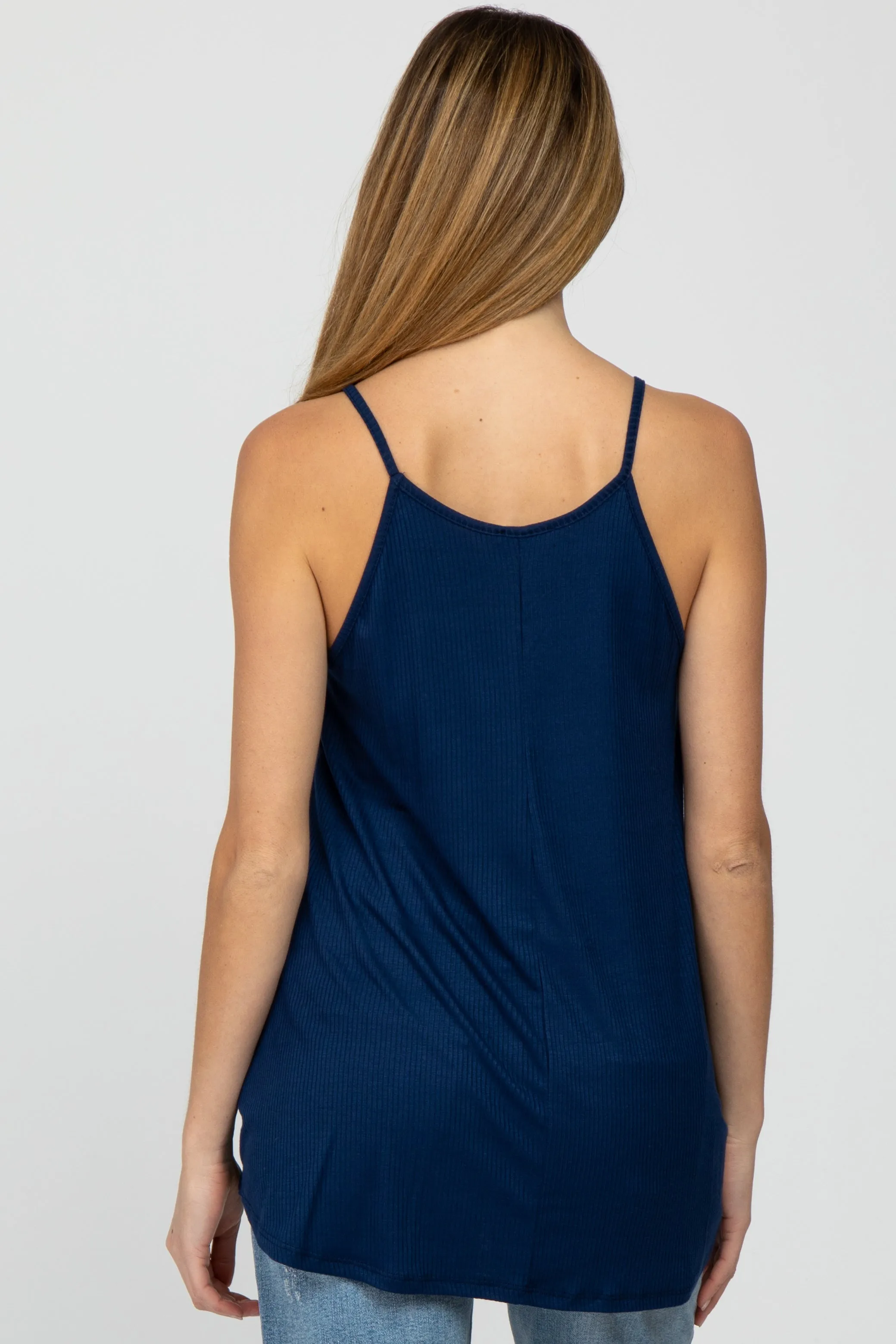 Navy Ribbed Sleeveless Maternity Top