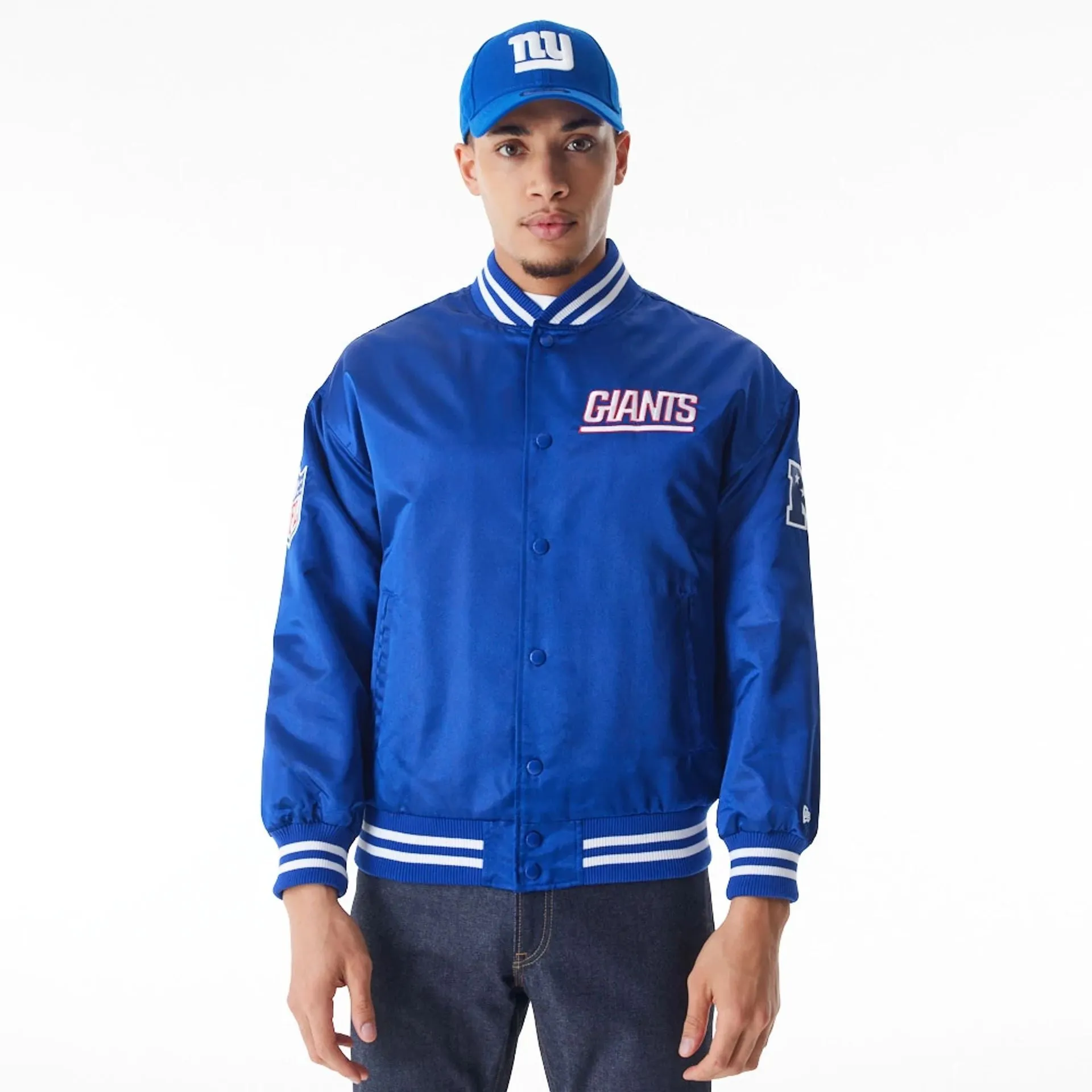 New York Giants NFL Blue Satin Bomber Jacket