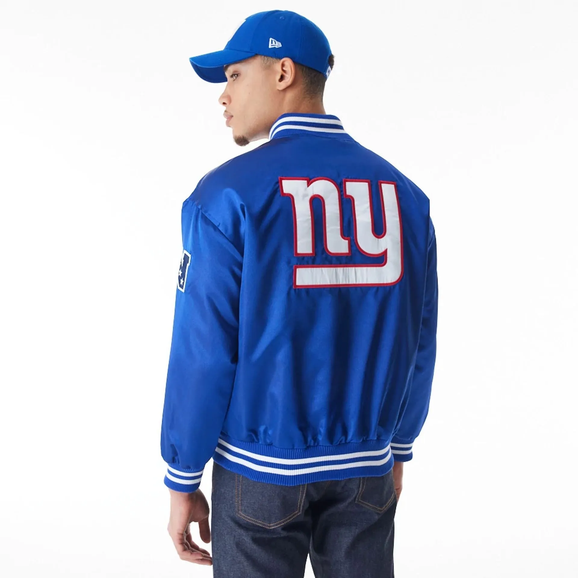 New York Giants NFL Blue Satin Bomber Jacket