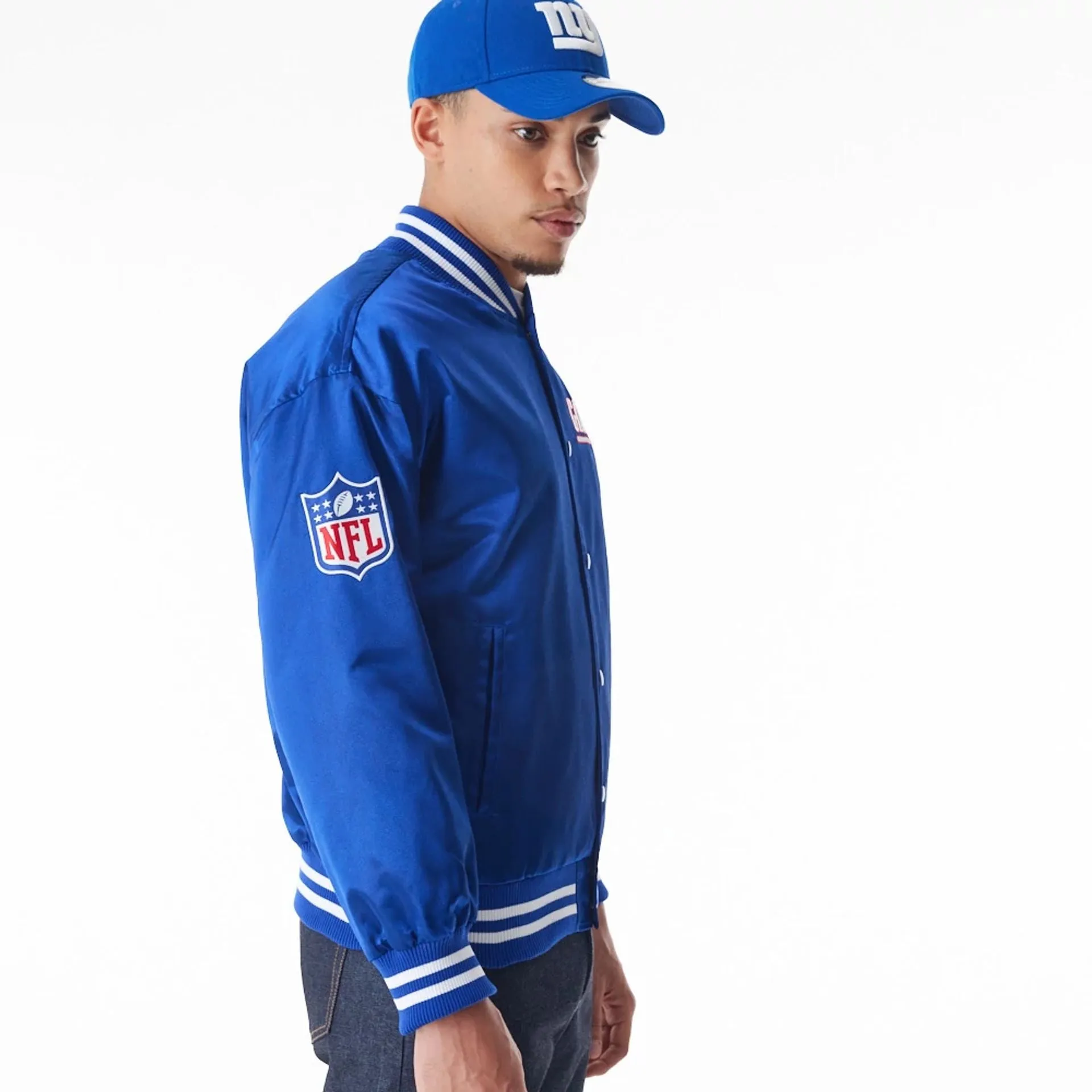 New York Giants NFL Blue Satin Bomber Jacket