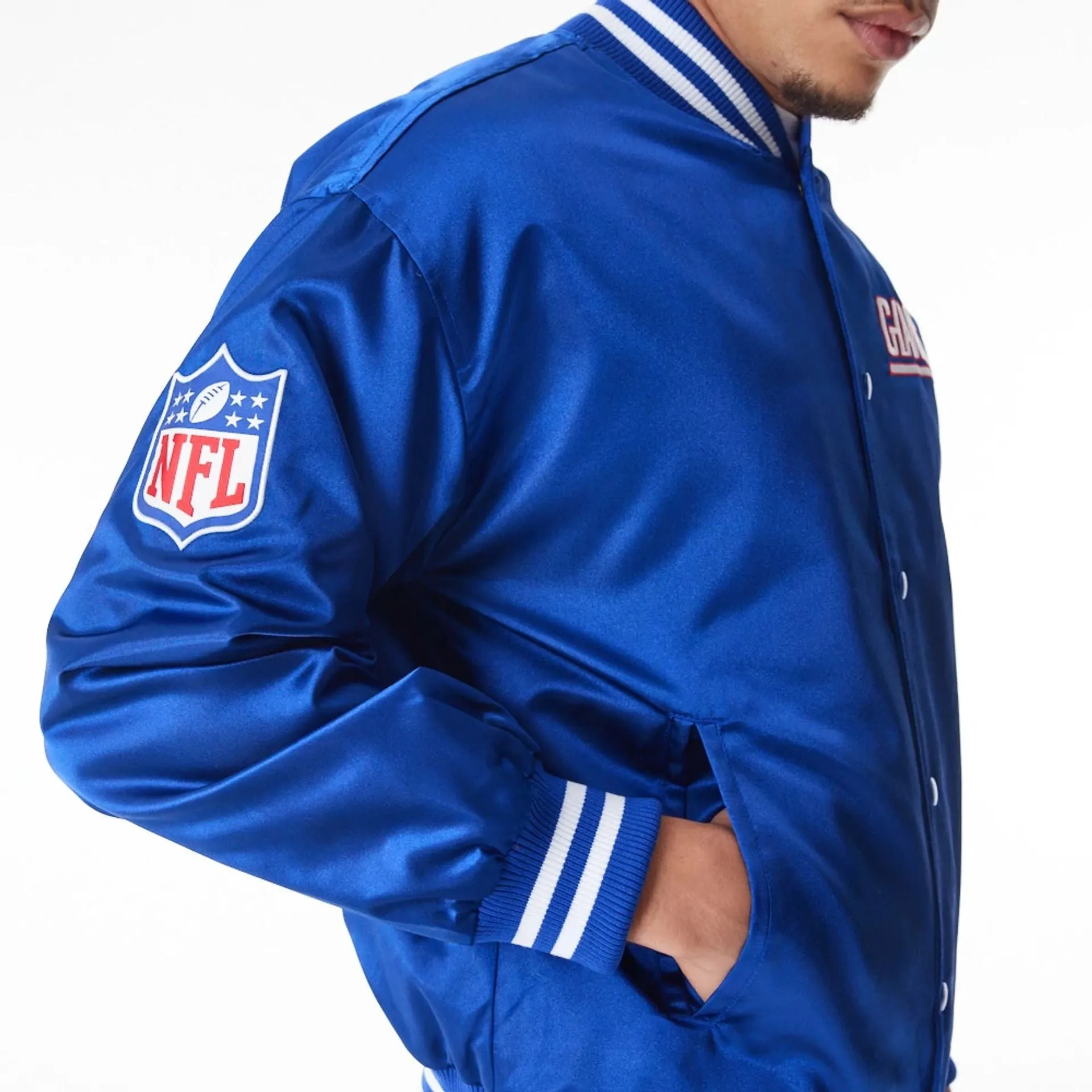 New York Giants NFL Blue Satin Bomber Jacket