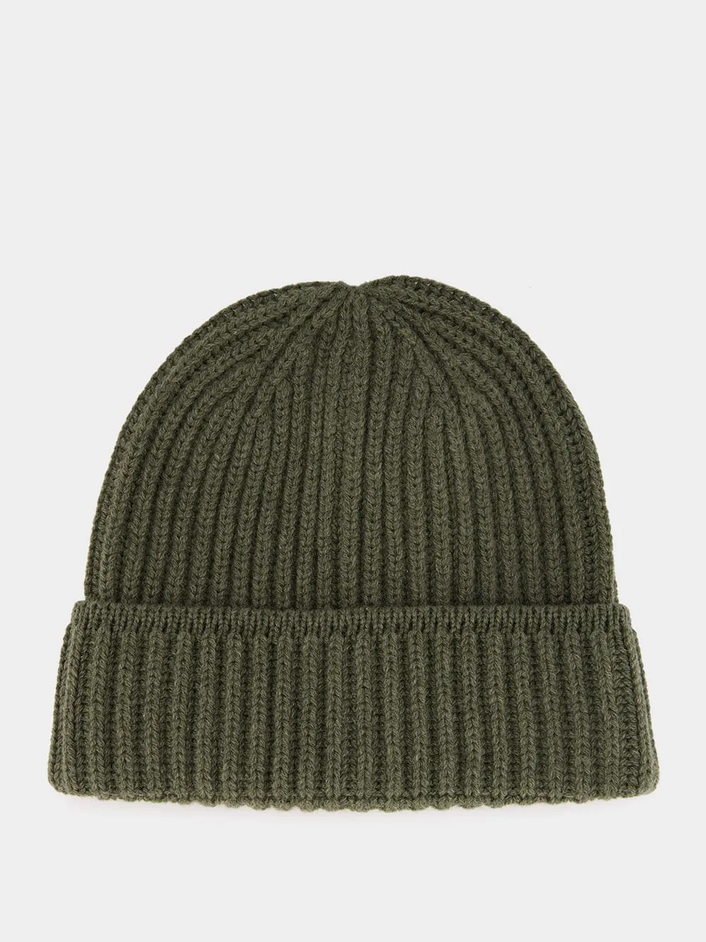 Olive Green Ribbed Cashmere Beanie