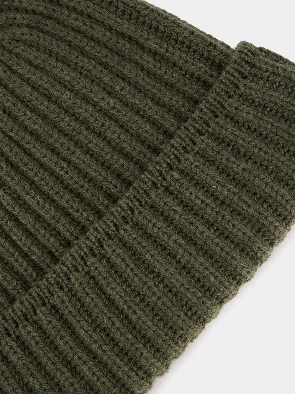 Olive Green Ribbed Cashmere Beanie