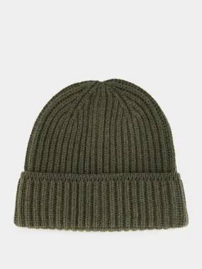 Olive Green Ribbed Cashmere Beanie