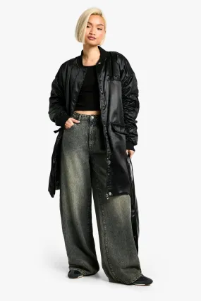 Oversized Longline Satin Bomber Jacket