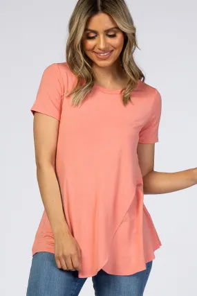 Peach Layered Wrap Front Nursing Top