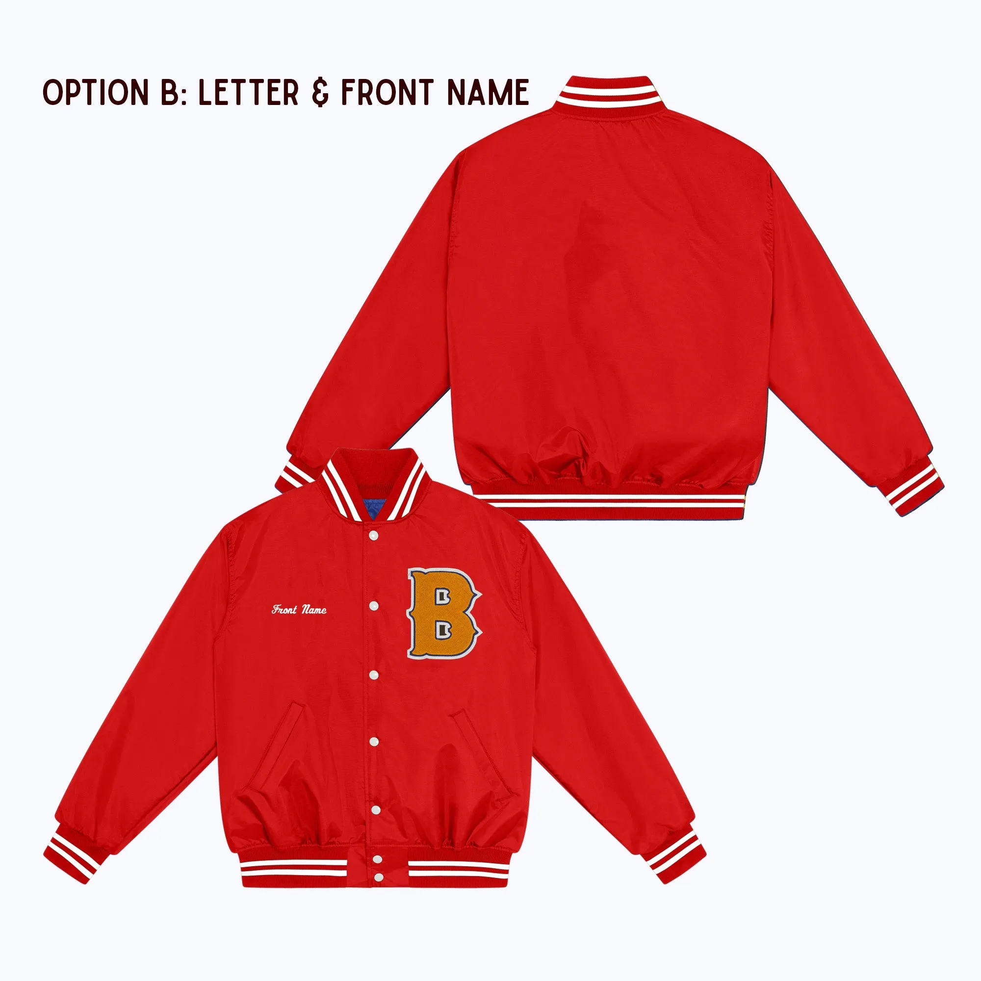 Personalized Adult Nylon Bomber Jacket RED/WHITE