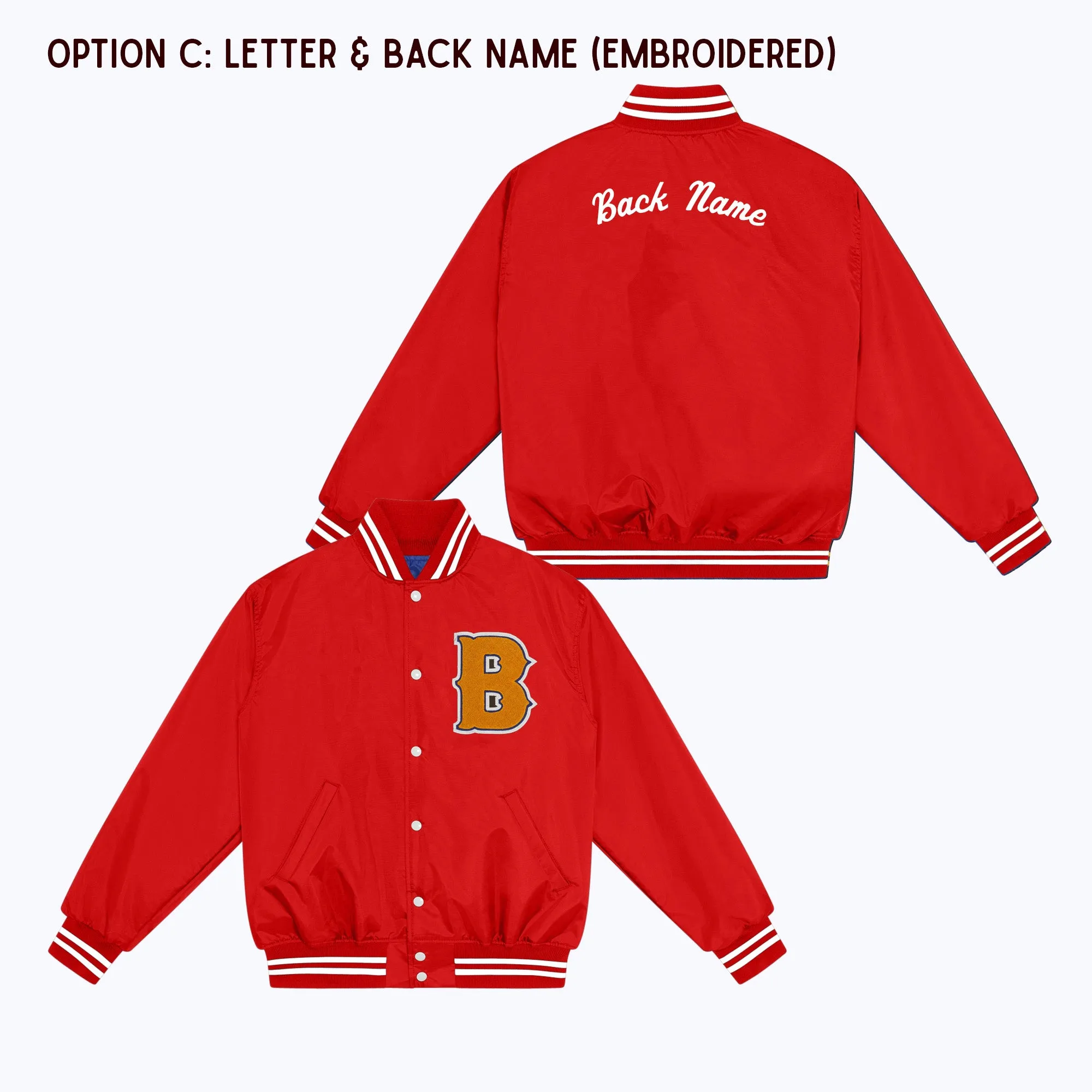 Personalized Adult Nylon Bomber Jacket RED/WHITE