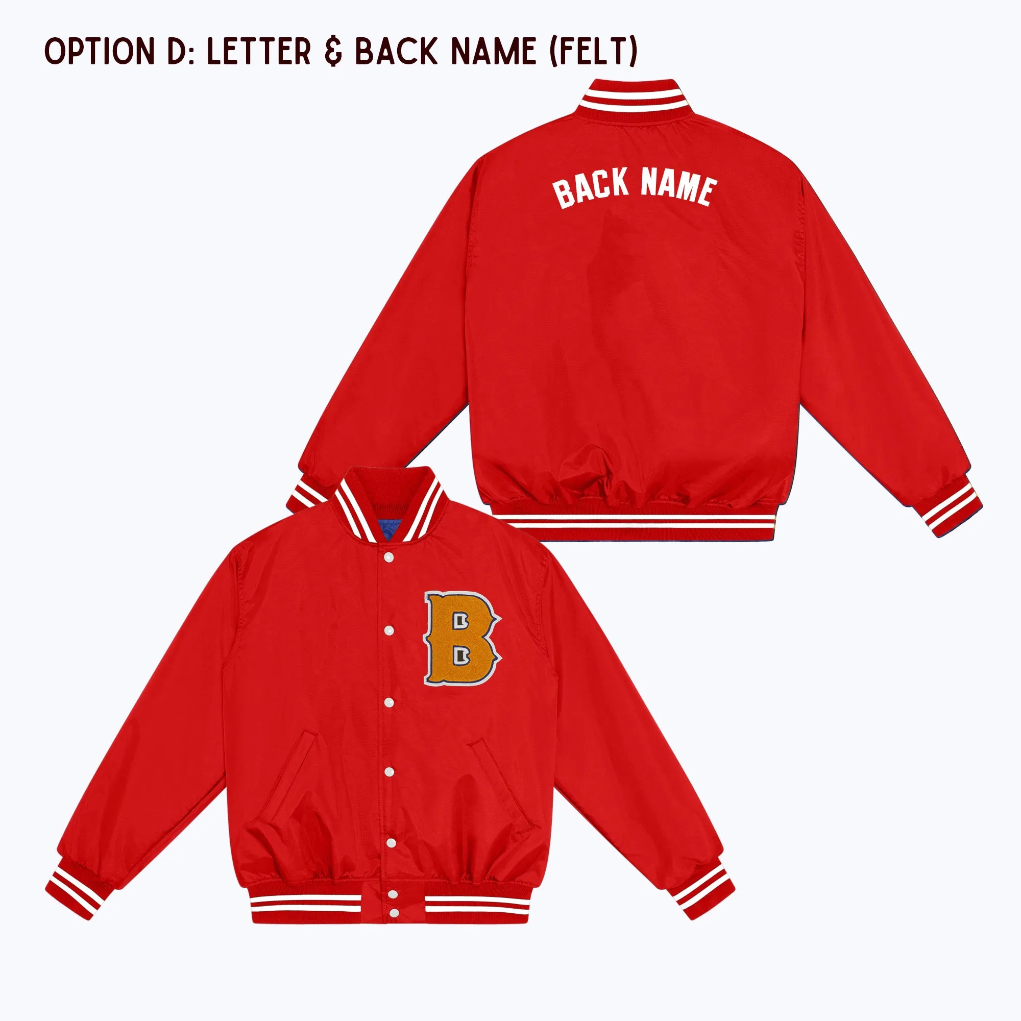 Personalized Adult Nylon Bomber Jacket RED/WHITE