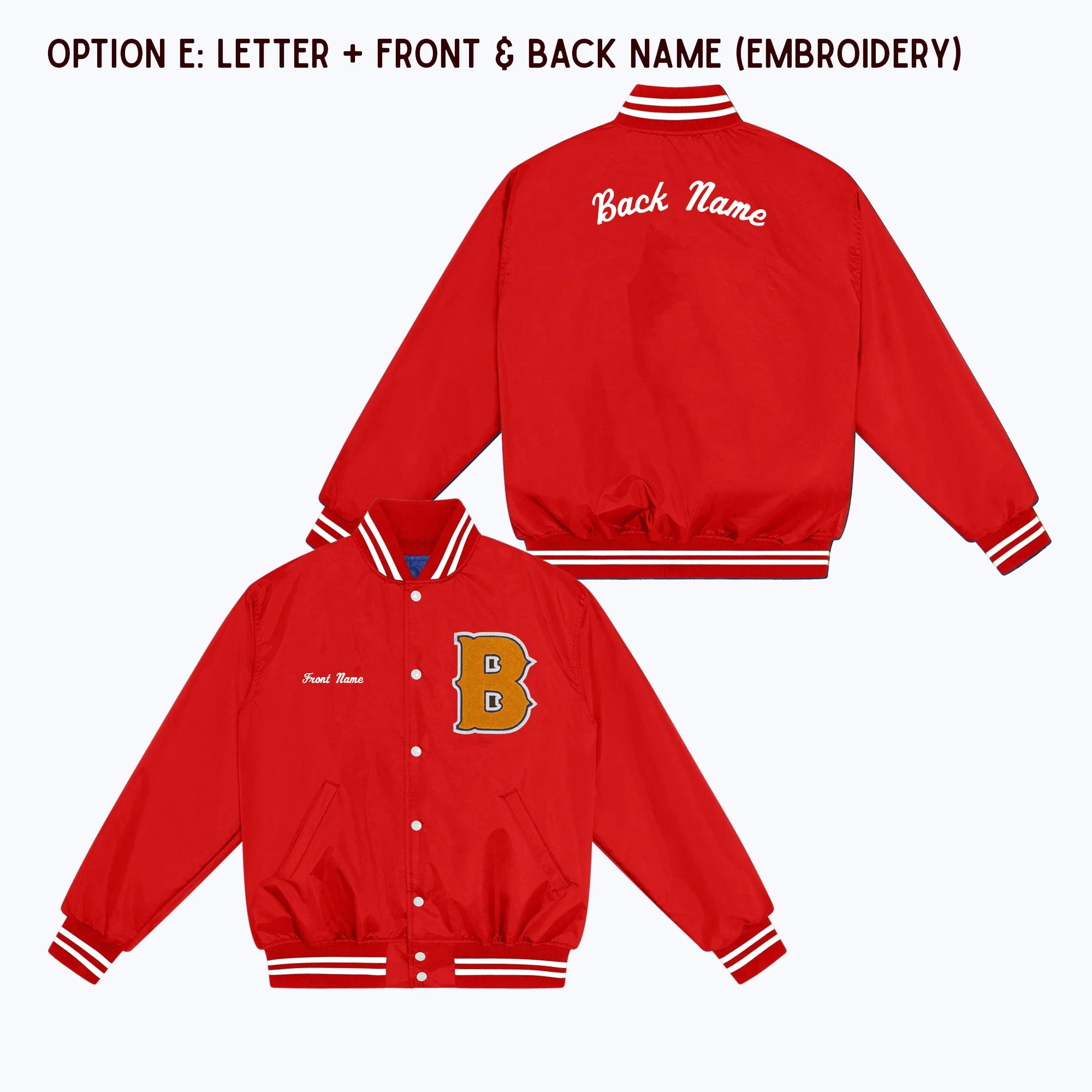 Personalized Adult Nylon Bomber Jacket RED/WHITE