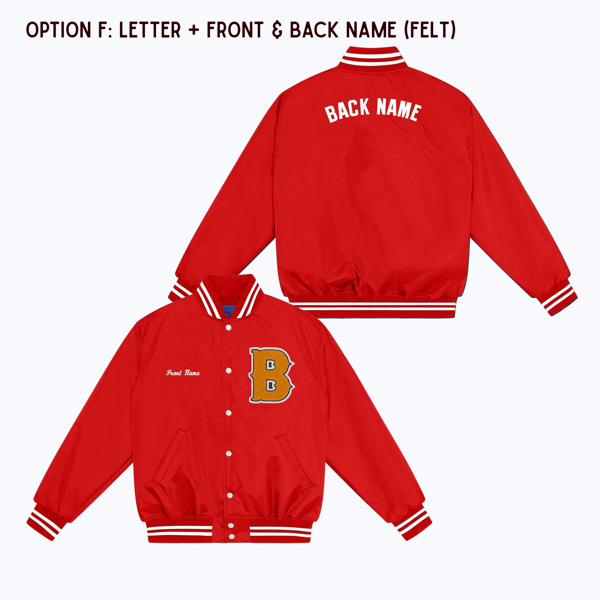 Personalized Adult Nylon Bomber Jacket RED/WHITE