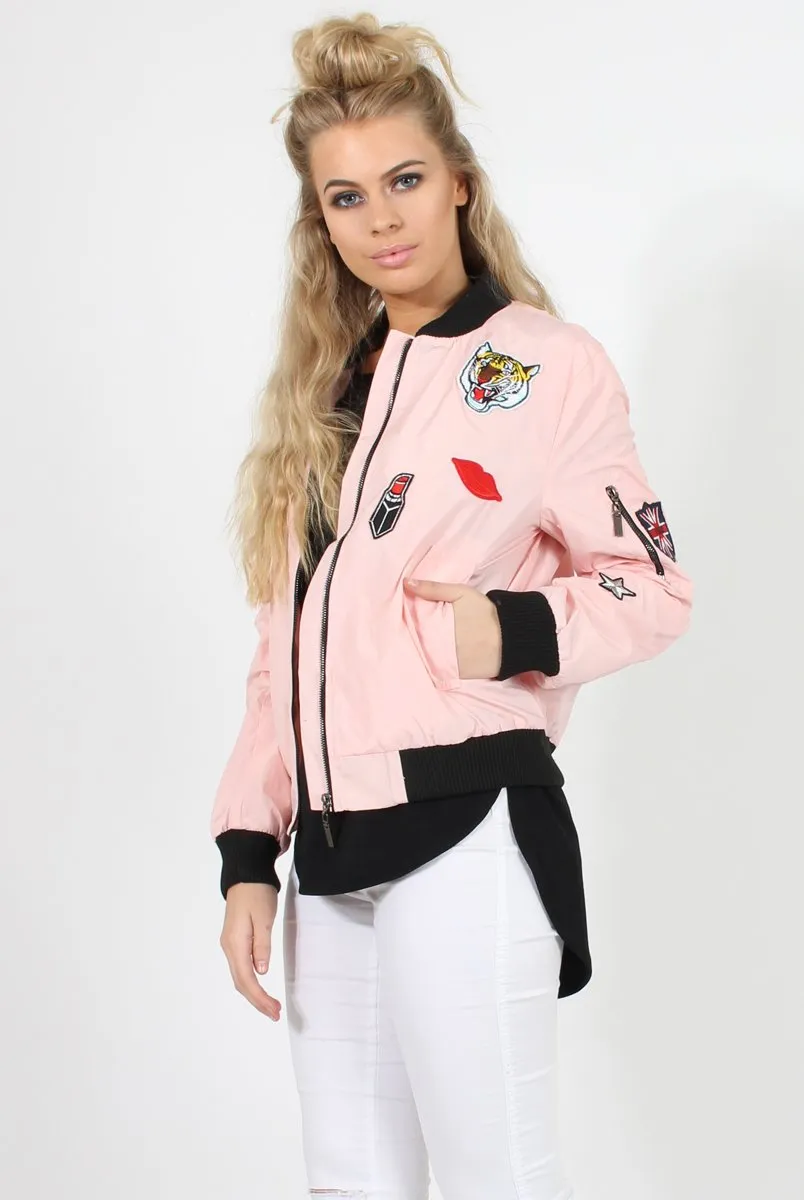 Pink Badge Detail Bomber Jacket - Suzy