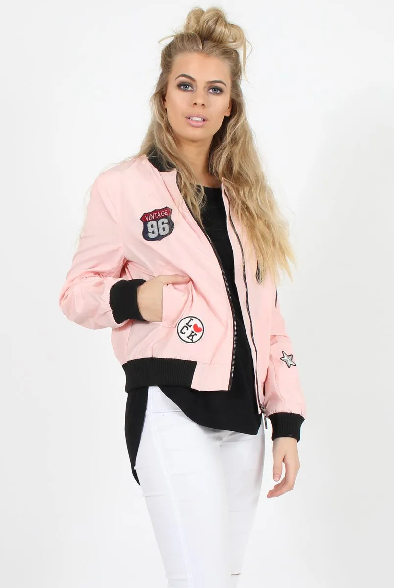 Pink Badge Detail Bomber Jacket - Suzy