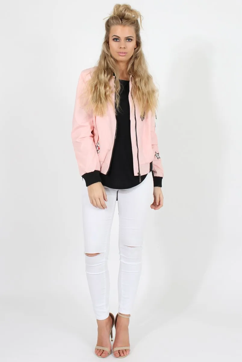 Pink Badge Detail Bomber Jacket - Suzy