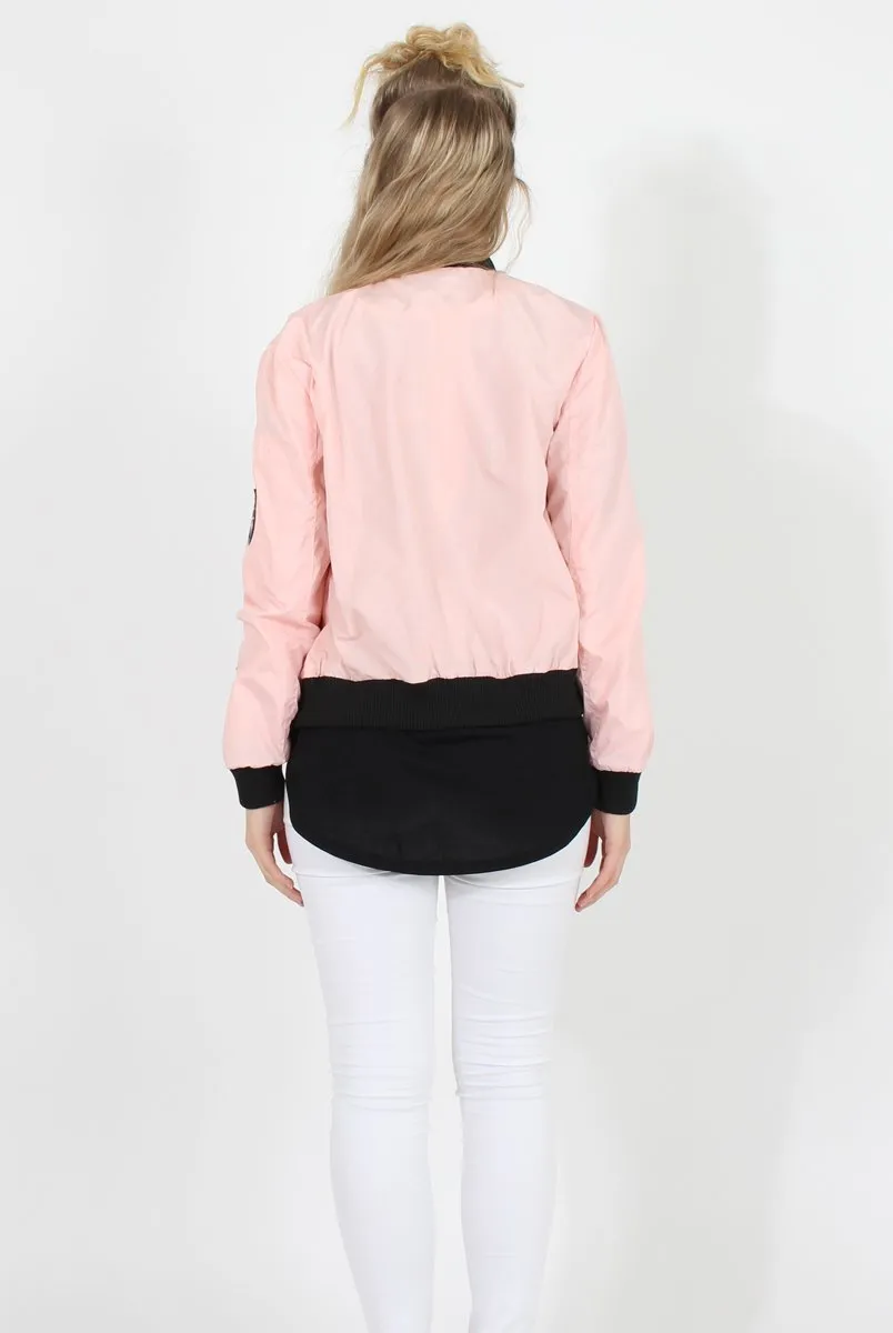 Pink Badge Detail Bomber Jacket - Suzy