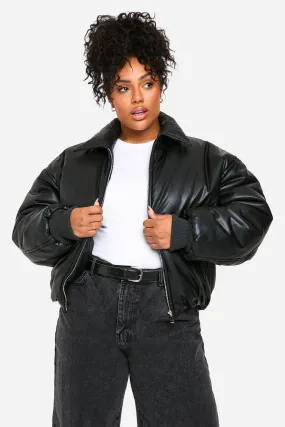 Plus Padded Faux Leather Bomber Jacket