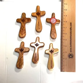 Pocket Comfort Cross with Holy Spirit Dove ( Set of 6 ), 4.3 Olive Wood from Holy Land