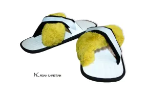 PREMIUM FAUX FUR & REFLECTIVE HAND PAINTED ZORI SANDALS