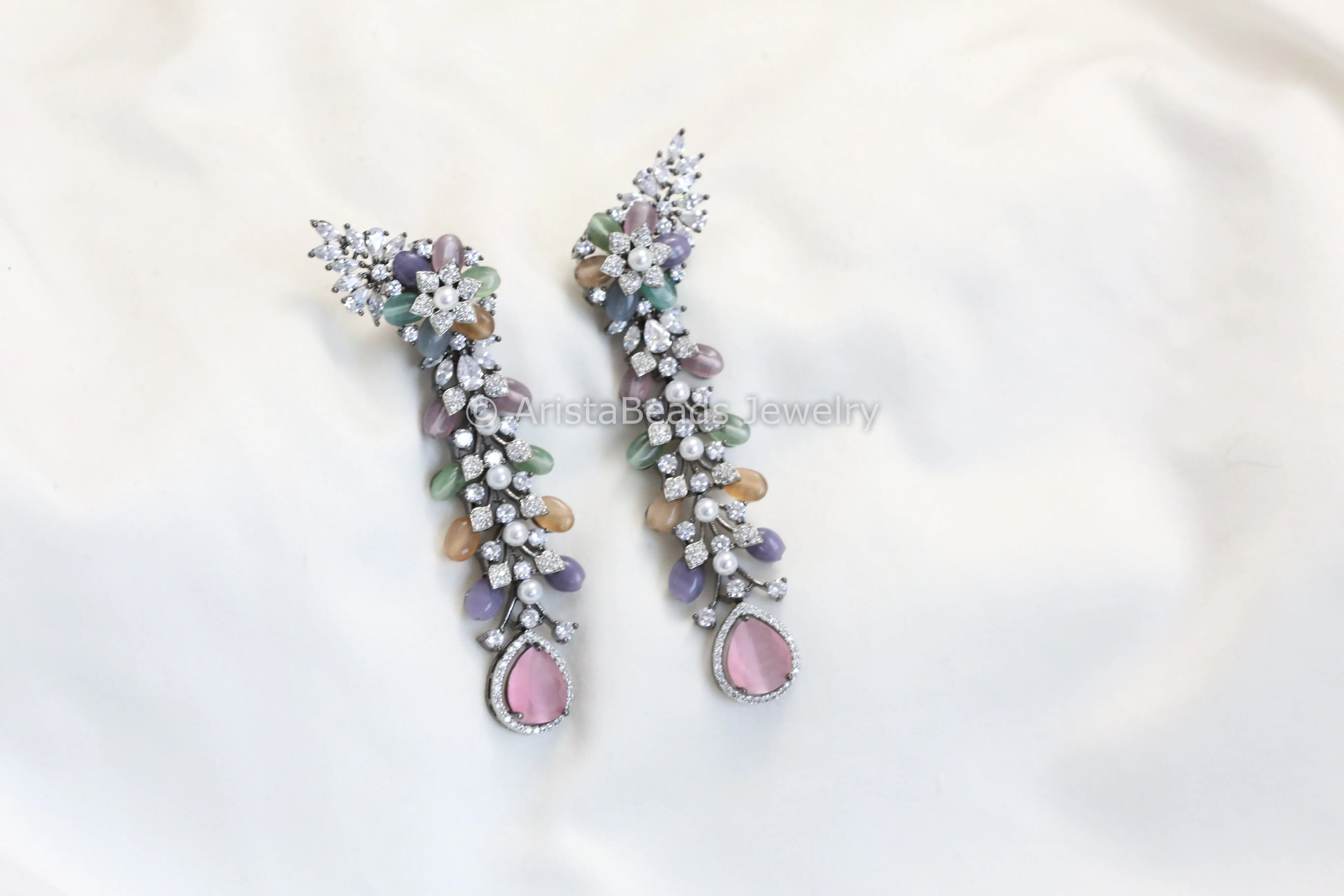 Premium Pota & Clear CZ Earrings - Multi