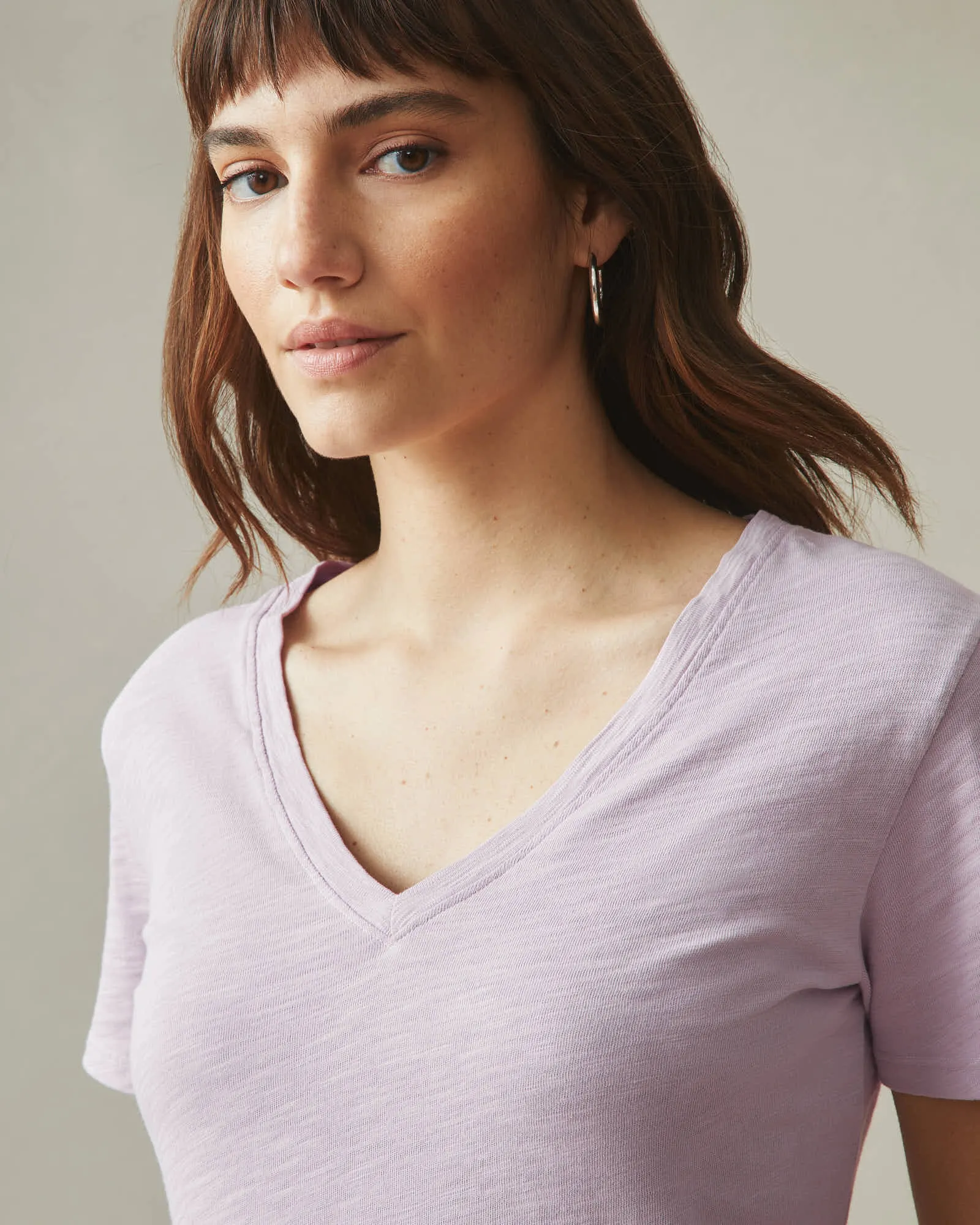 Premium Slub V-Neck Tee - Lavender Frost