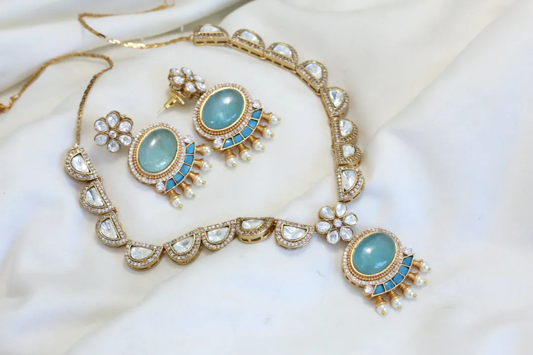 Premium Uncut Kundan Set - Teal