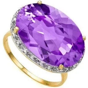 PRETTY 10.6 CARAT TW (38 PCS) AMETHYST & GENUINE DIAMOND 14K SOLID YELLOW GOLD R