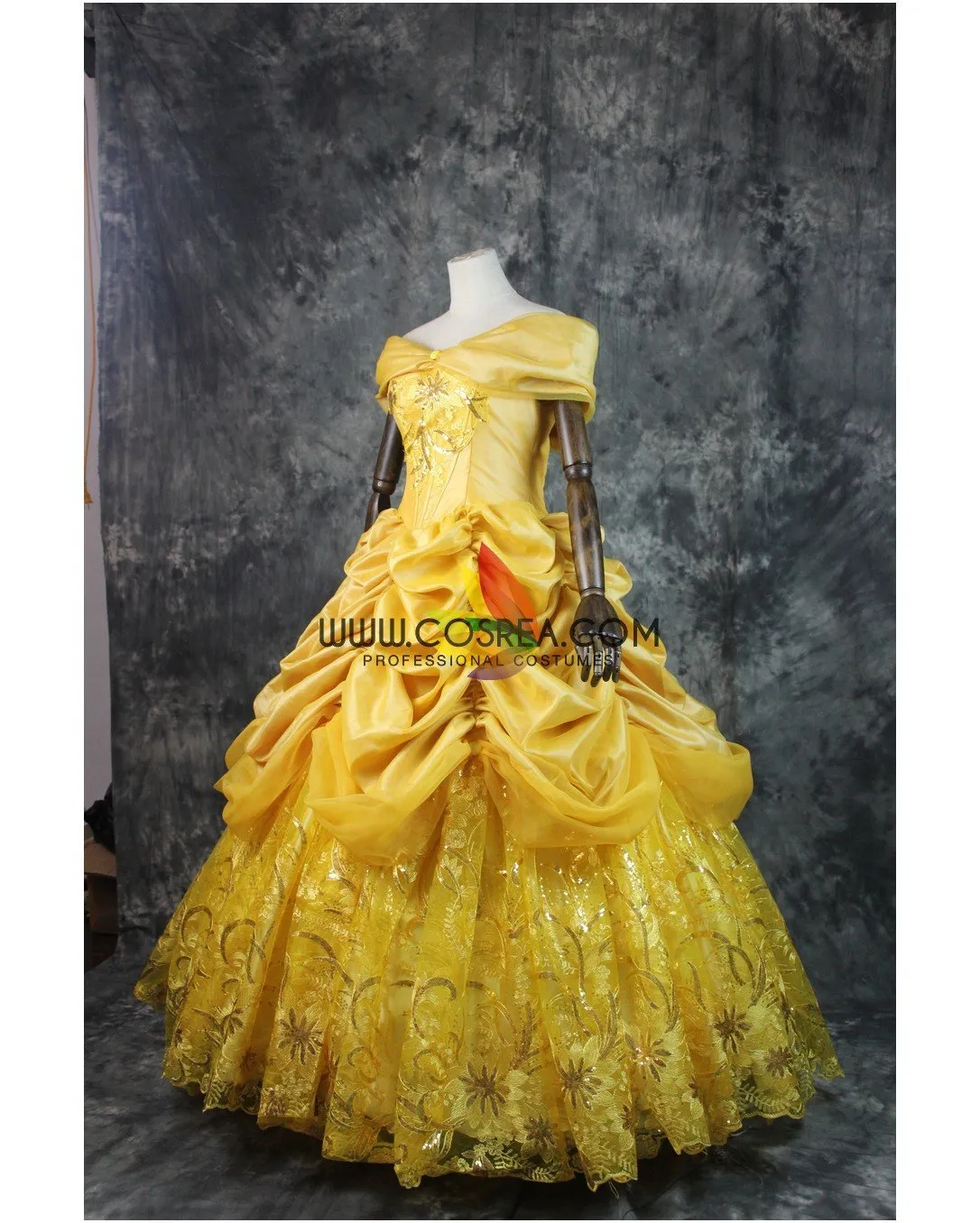 Princess Belle Embroidered Gold Beauty And Beast Cosplay Costume