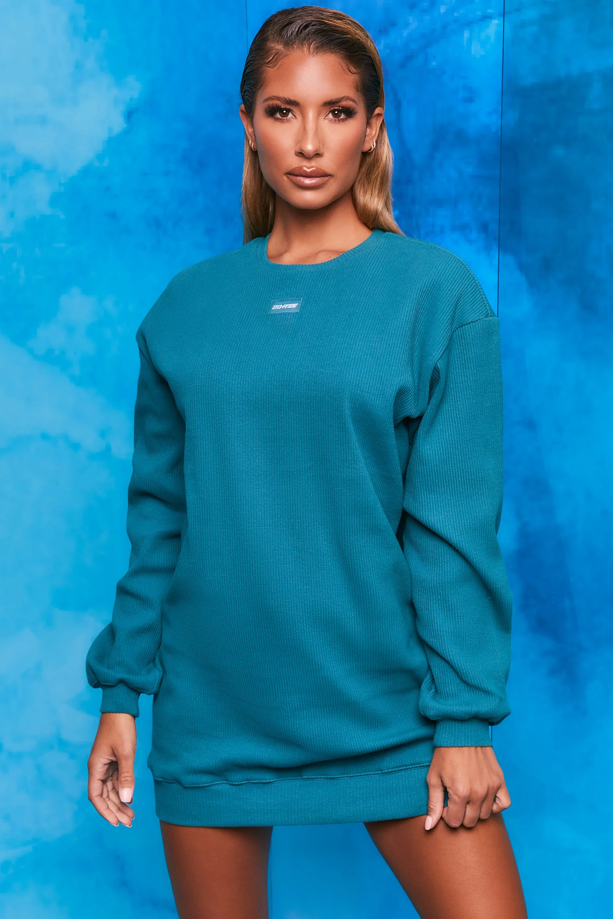 Recover Ribbed Longline Sweatshirt in Teal