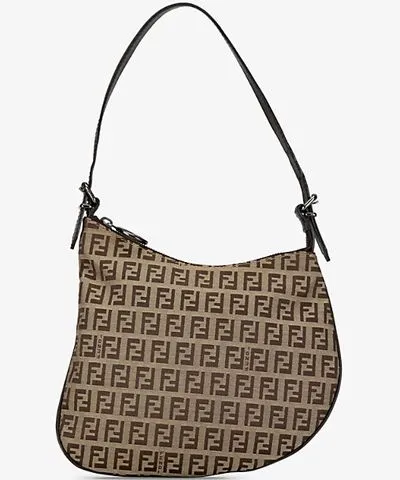 Reselfridges Womens Brown Beige Dark Brown Pre-loved Fendi Oyster canvas shoulder bag