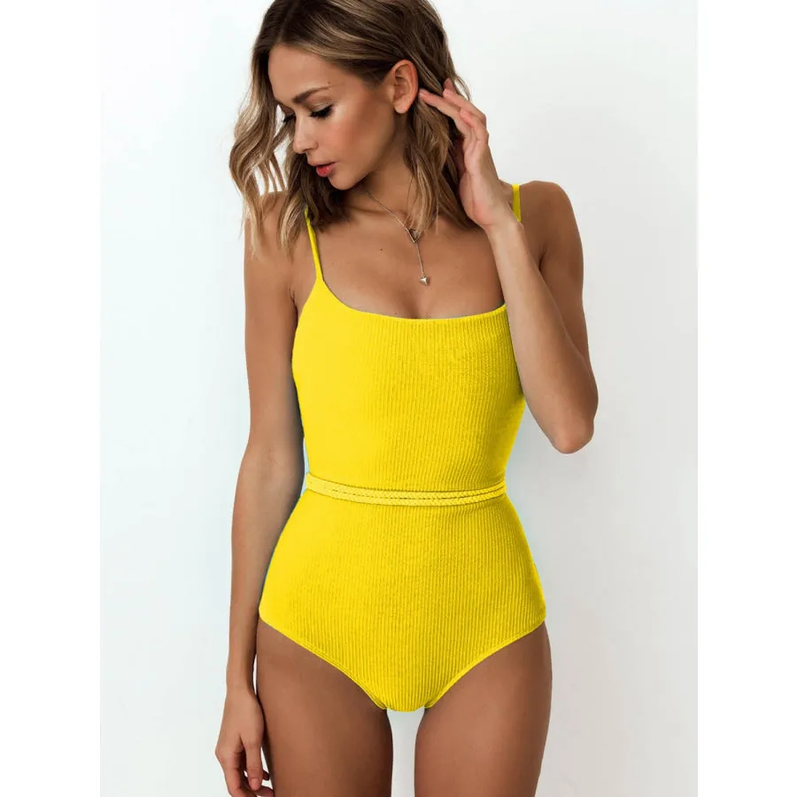 Ribbed Tie Waist One-Piece Swimsuit