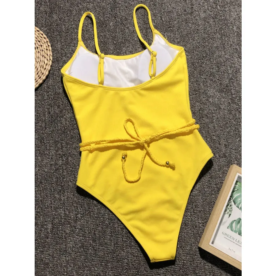 Ribbed Tie Waist One-Piece Swimsuit