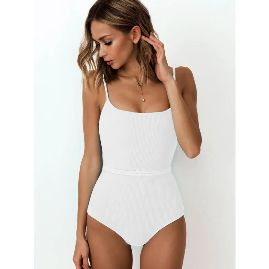 Ribbed Tie Waist One-Piece Swimsuit