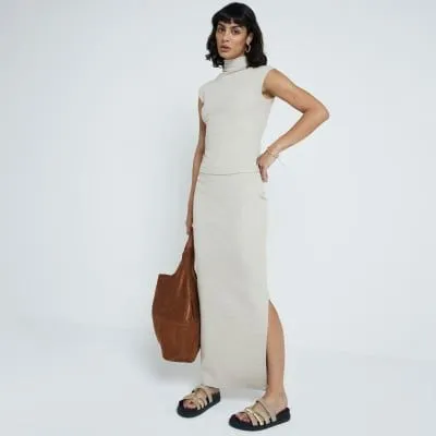 River Island Womens Beige Ribbed Maxi Skirt