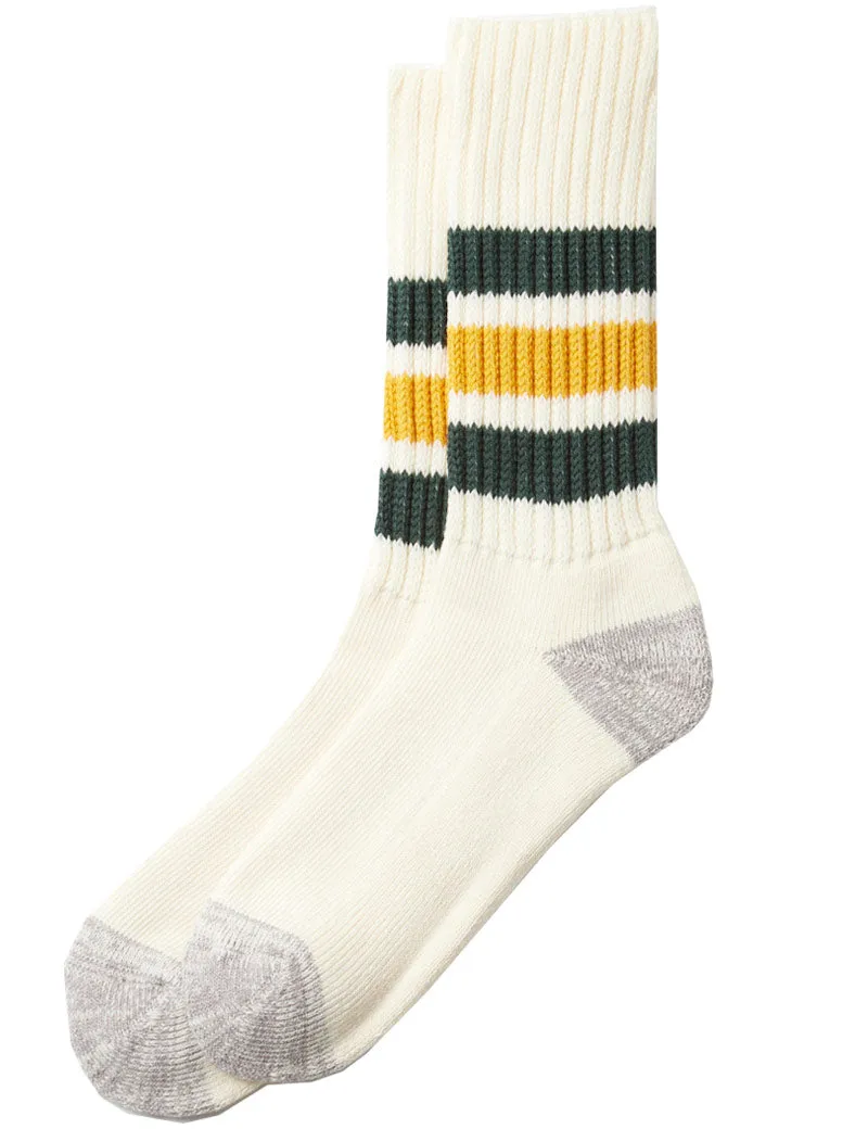 Rototo Coarse Ribbed Crew Socks R1255 Dark Green Yellow