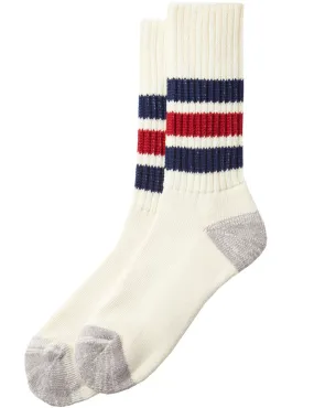 Rototo Coarse Ribbed Crew Socks R1255 Navy Dark Red