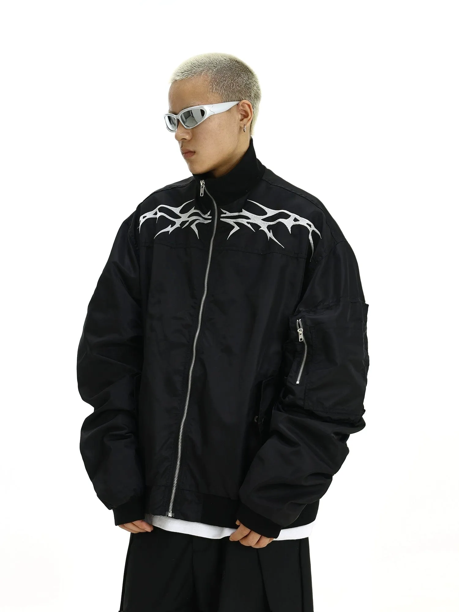 RT No. 10379 EMBROIDERED ZIP-UP BOMBER JK