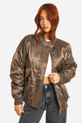 Satin Utility Pocket Detail Bomber Jacket