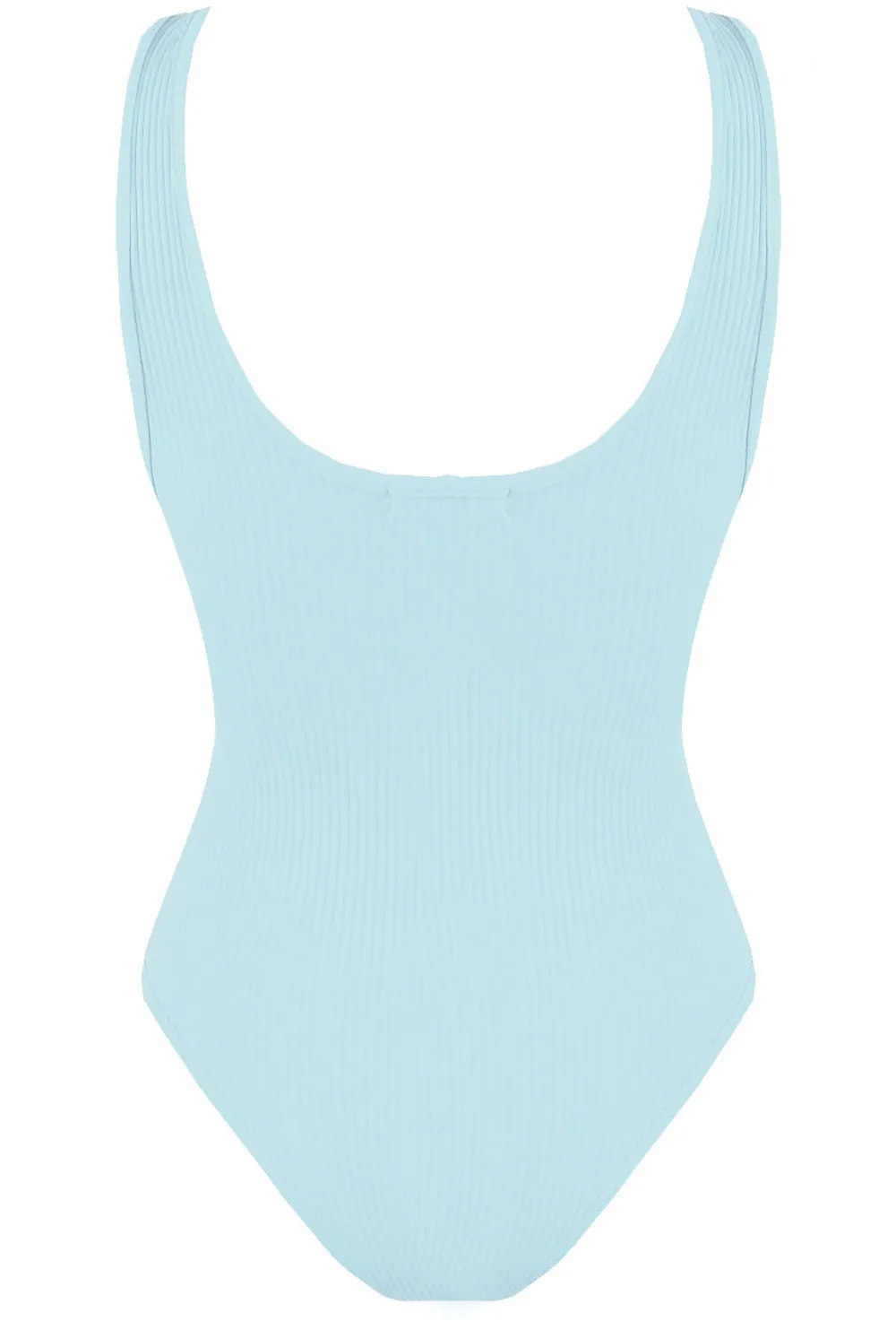 Sky Blue Ribbed Open Back Bodysuit