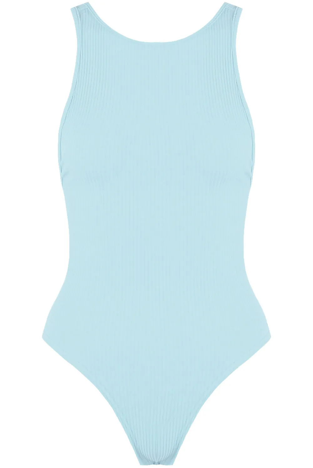 Sky Blue Ribbed Open Back Bodysuit