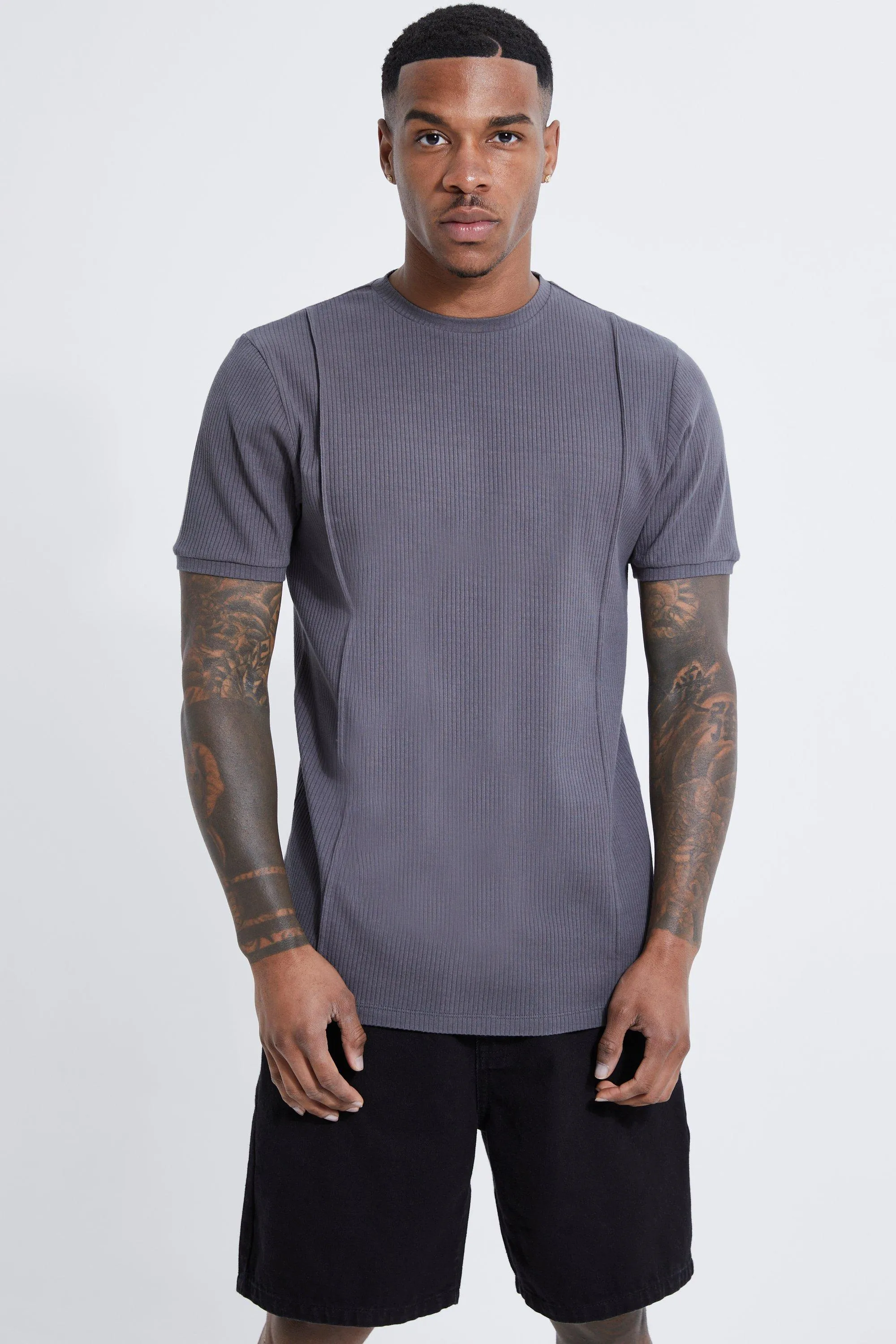 Slim Fit Ribbed T-shirt | boohooMAN UK