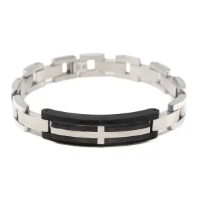 Stainless Steel Black Matte ID Bracelet with Cross