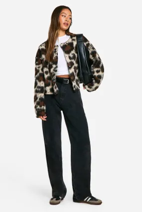 Tall Leopard Wool Look Bomber Jacket