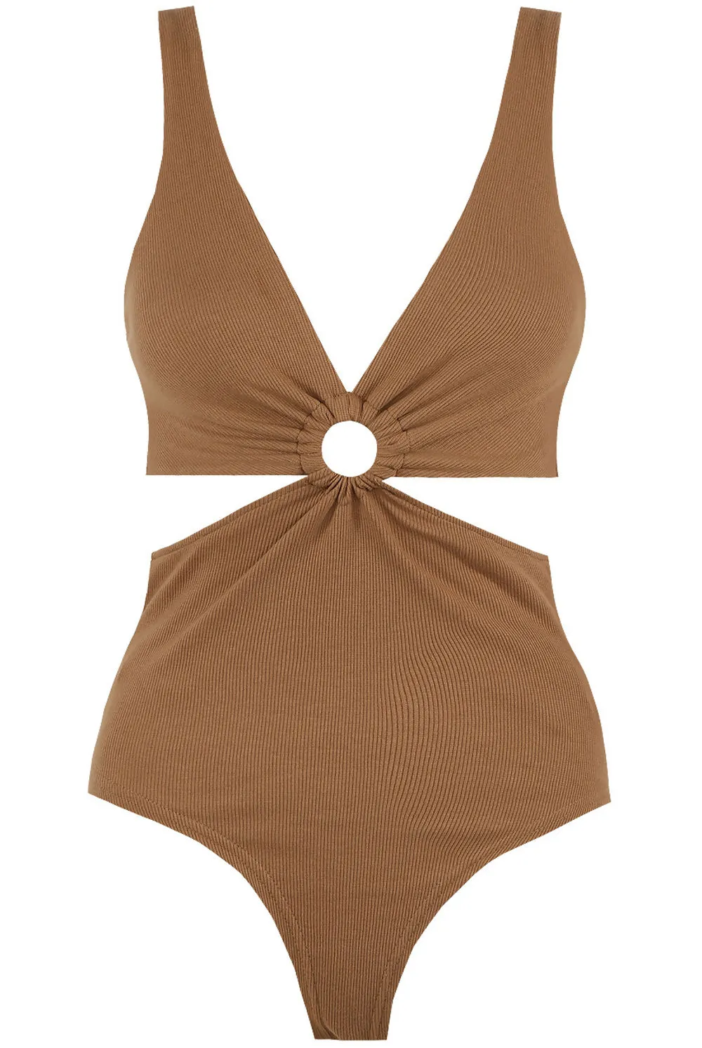 Taupe Cut Out Key Hole Ribbed Bodysuit