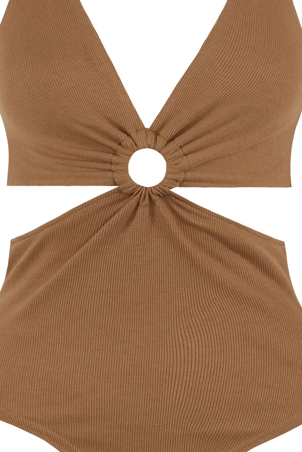 Taupe Cut Out Key Hole Ribbed Bodysuit