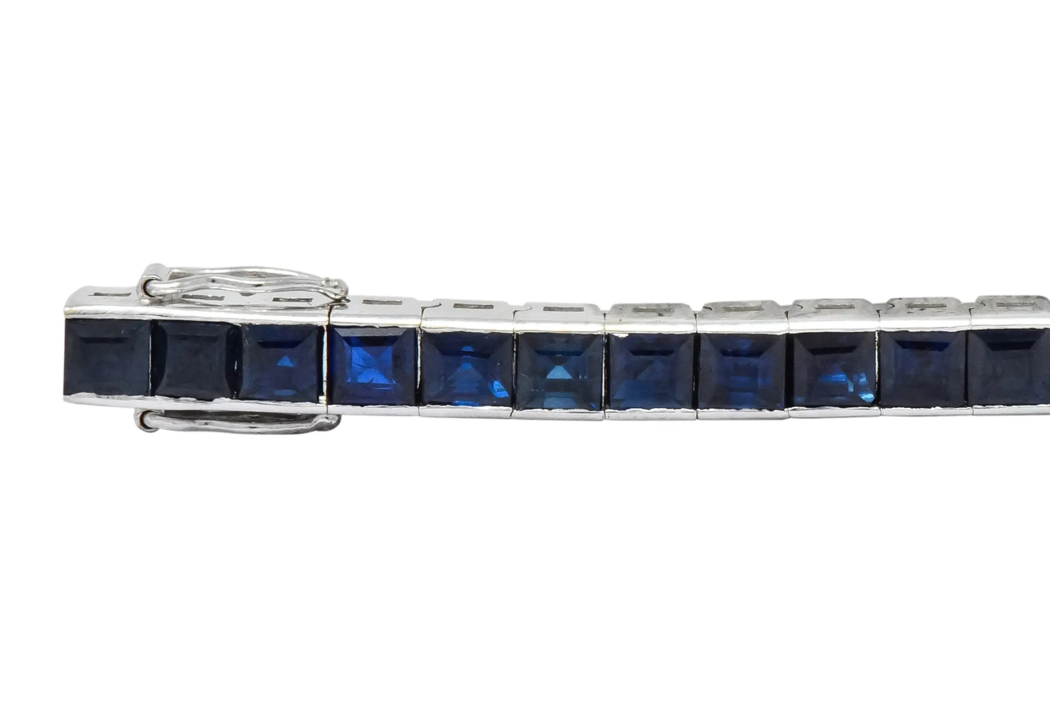 Vintage 9.15 CTW Sapphire 18 Karat White Gold Line Bracelet