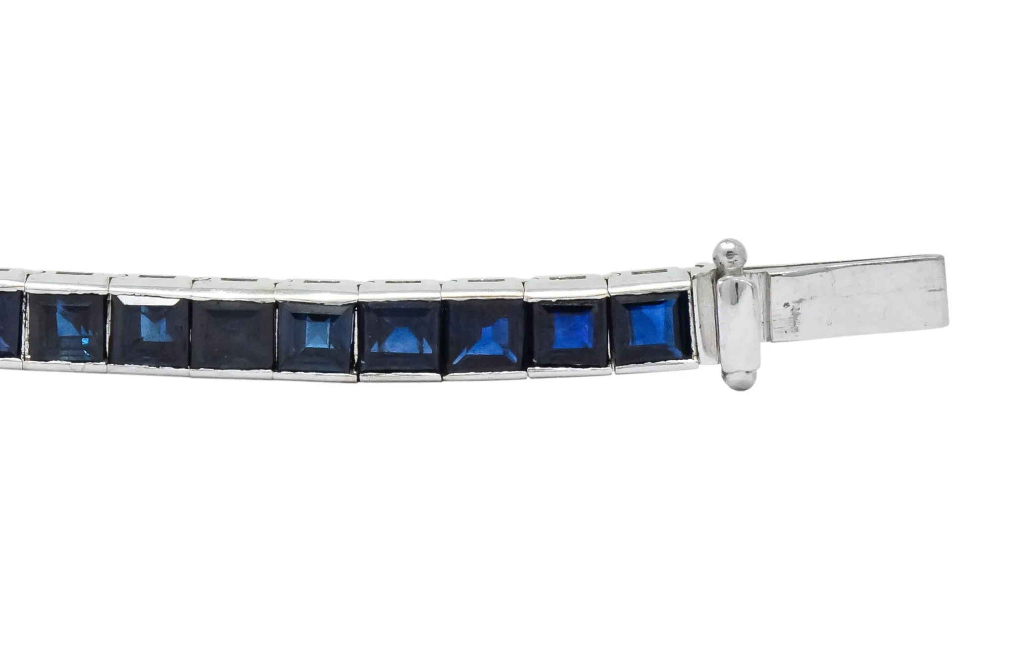 Vintage 9.15 CTW Sapphire 18 Karat White Gold Line Bracelet