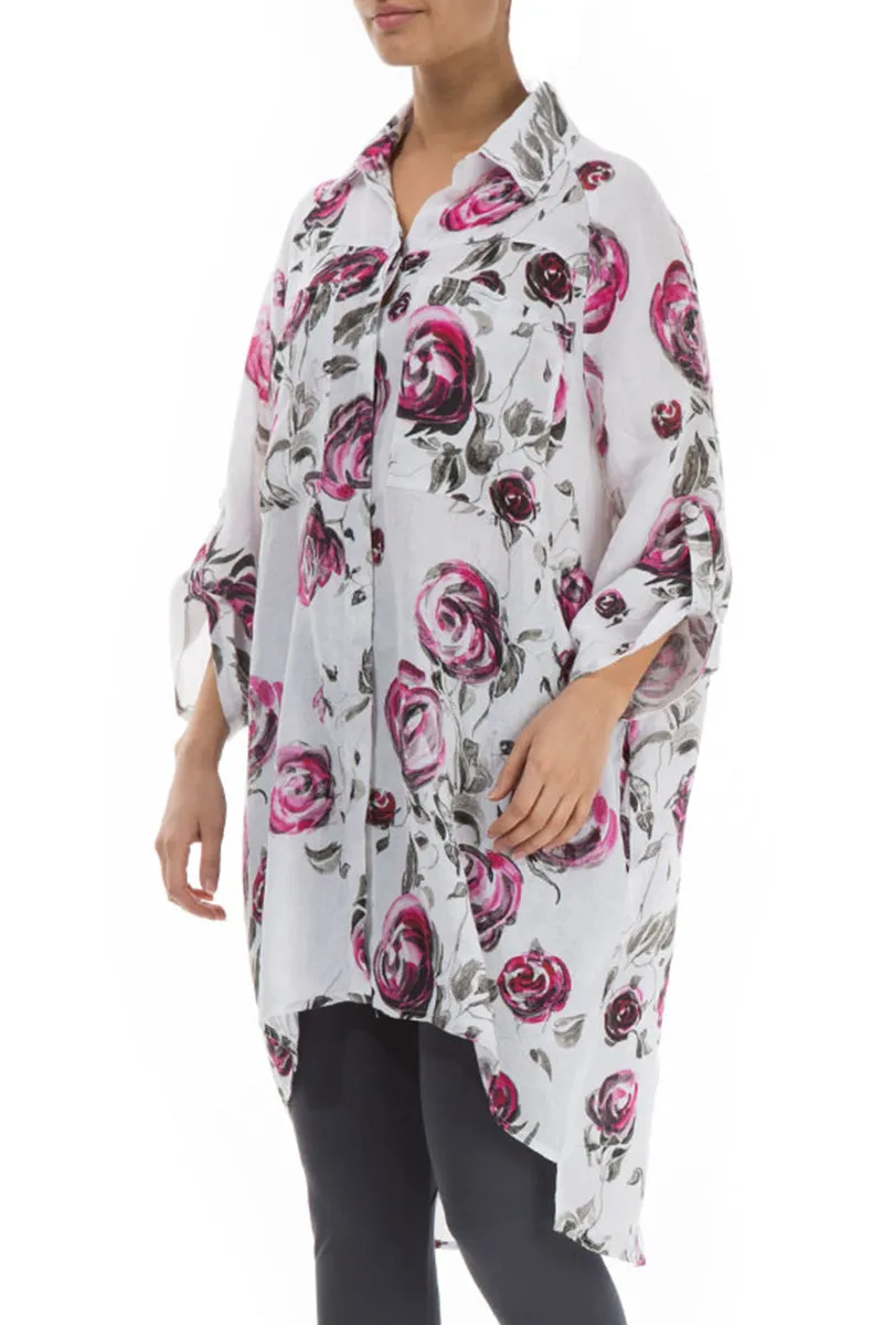 Wide Loose Pink Rose Linen Shirt