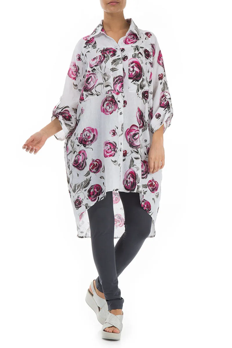 Wide Loose Pink Rose Linen Shirt